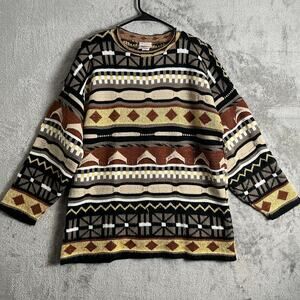 Vintage Chunky Knit Sweater Bold Geometric Pattern Retro Statement Grandpacore L